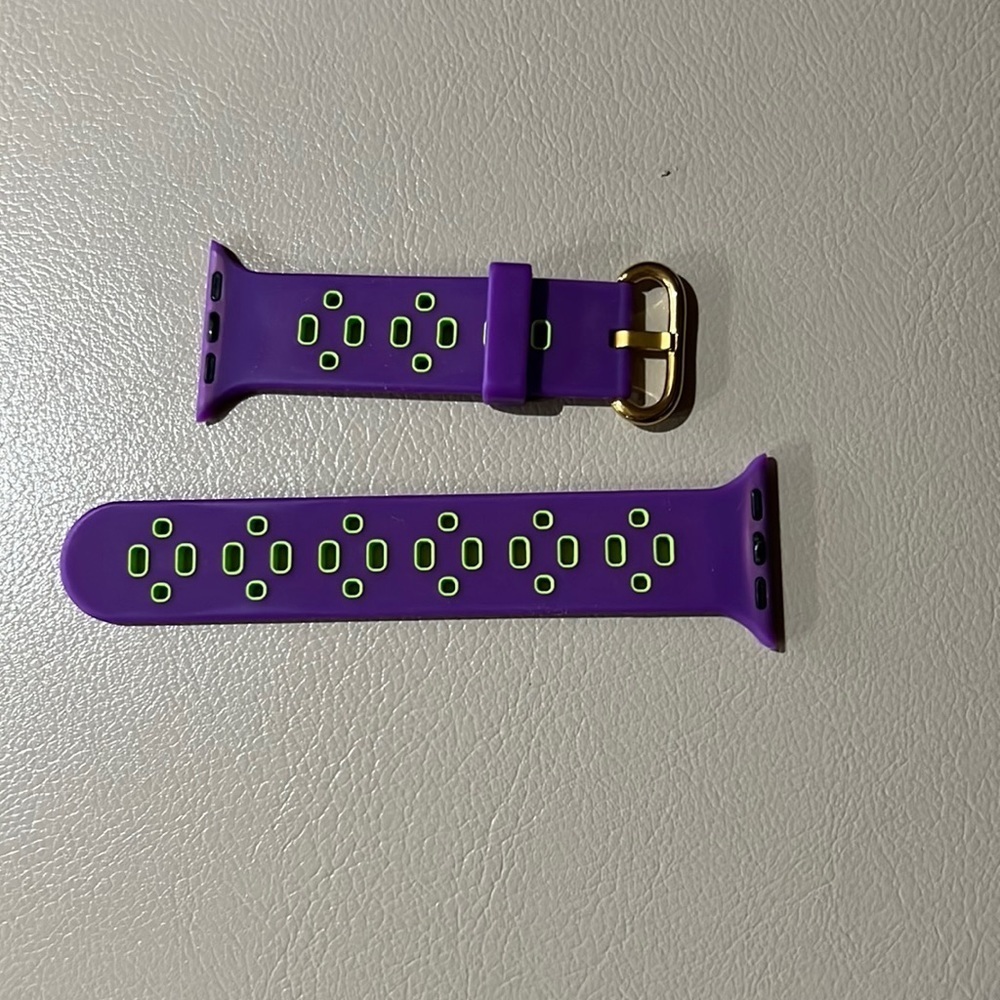 Apple I watch band.  Purple and green